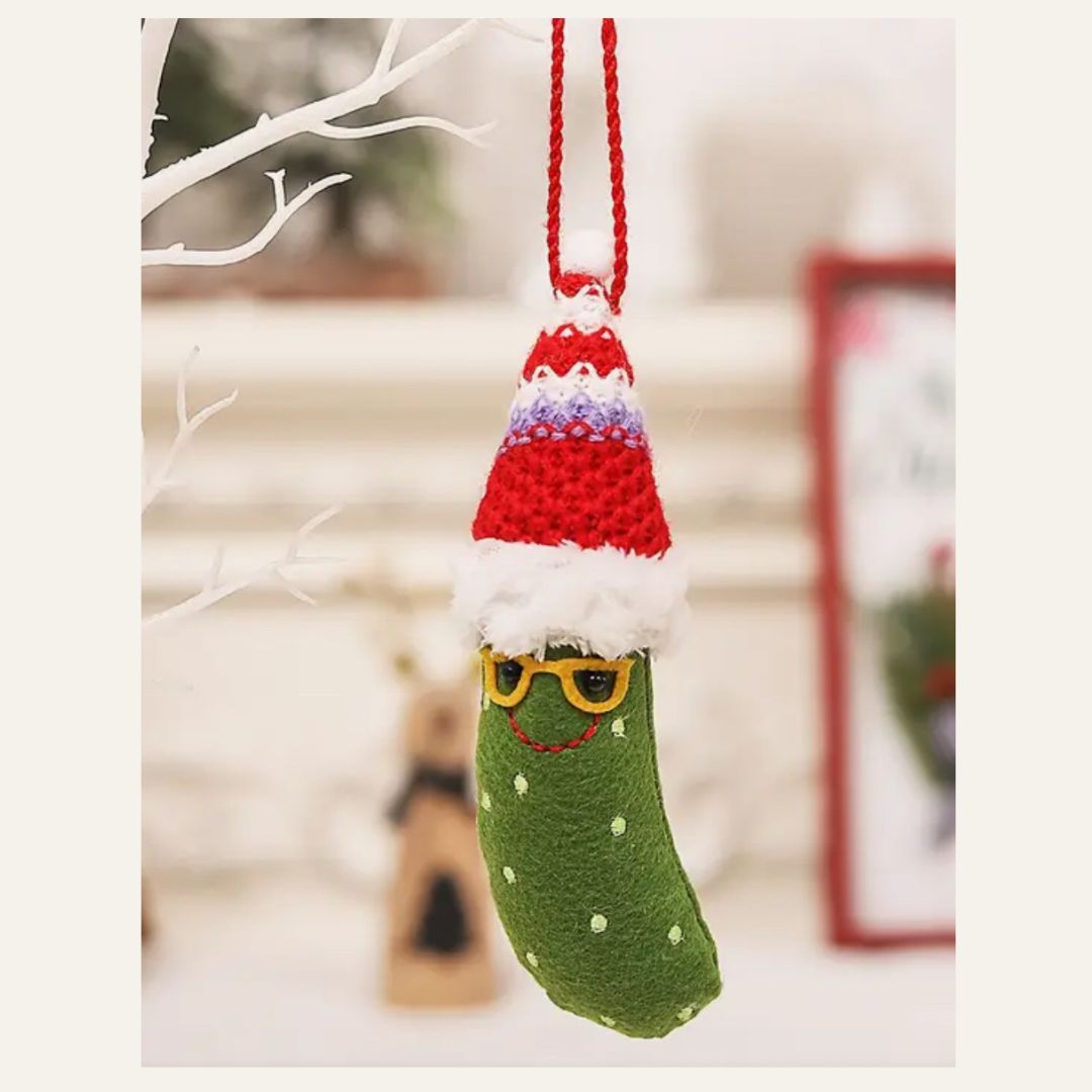 Pickle Ornaments with Santa Hats