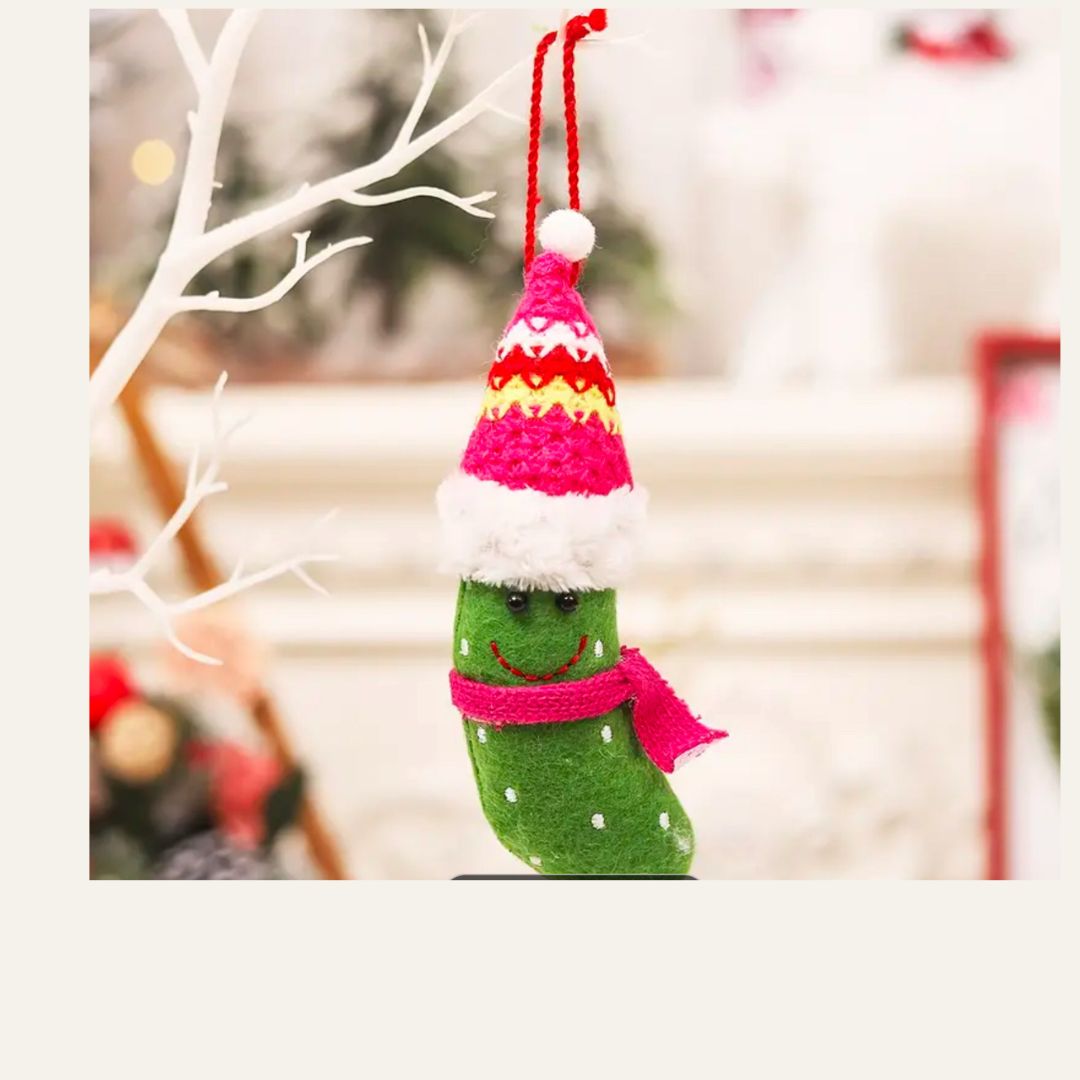 Pickle Ornaments with Santa Hats